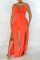 Orange Fashion Sexy Solid Hollowed Out Patchwork Backless Slit Spaghetti Strap Regular Jumpsuits