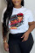 White Fashion Casual Street Print Patchwork O Neck T-Shirts