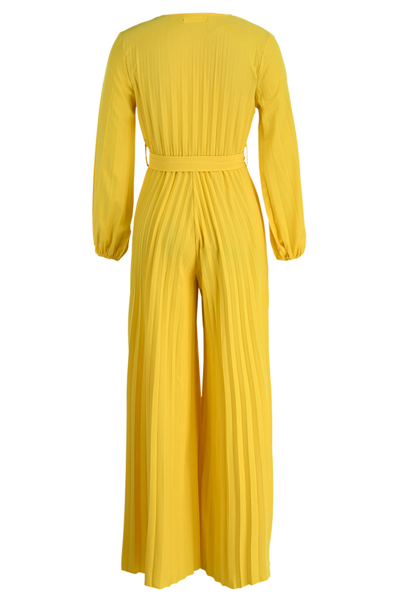 Wholesale Yellow Casual Solid Patchwork Fold V Neck Straight Jumpsuits ...