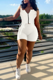 White Sexy Casual Solid Patchwork Asymmetrical U Neck Sleeveless Two Pieces