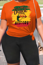 Orange Fashion Street Print Patchwork O Neck T-Shirts