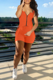 Orange Sexy Casual Solid Patchwork Asymmetrical U Neck Sleeveless Two Pieces