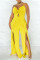 Yellow Fashion Sexy Solid Hollowed Out Patchwork Backless Slit Spaghetti Strap Regular Jumpsuits