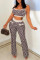 Brown Sexy Casual Print Vests Pants Spaghetti Strap Sleeveless Two Pieces
