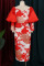 Red Elegant Embroidery Embroidered Patchwork V Neck Evening Dress Dresses
