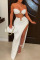 White Sexy Solid Patchwork Slit Strapless Sleeveless Two Pieces
