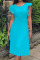 Light Blue Casual Solid Patchwork Flounce Fold O Neck Straight Dresses