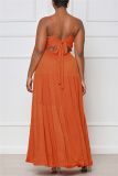 Orange Fashion Sexy Solid Patchwork Backless Spaghetti Strap Long Dress