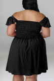 Black Casual Sweet Solid Patchwork Fold Off the Shoulder A Line Plus Size Dresses
