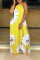 Yellow Sexy Fashion Tank Sleeveless O neck A-Line Floor-Length Print Patchwork 