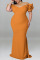 Yellow Sexy Solid Patchwork V Neck Evening Dress Plus Size Dresses