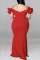 Red Sexy Solid Patchwork V Neck Evening Dress Plus Size Dresses