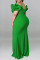 Green Sexy Solid Patchwork V Neck Evening Dress Plus Size Dresses