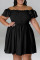 Black Casual Sweet Solid Patchwork Fold Off the Shoulder A Line Plus Size Dresses