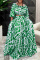 Green Fashion Casual Print Patchwork O Neck Plus Size Two Pieces