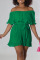 Green Casual Solid Patchwork Fold Off the Shoulder Straight Jumpsuits
