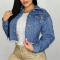 Light Blue Casual Solid Patchwork Buckle Chains Turndown Collar Long Sleeve Straight Denim Jacket