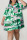 Green Casual Print Patchwork Buckle Turndown Collar A Line Plus Size Dresses