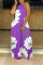 Light Purple Sexy Fashion Tank Sleeveless O neck A-Line Floor-Length Print Patchwork 