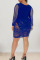 Blue Sexy Solid Embroidered Sequins Patchwork U Neck Dresses