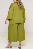 Green Fashion Casual Solid Patchwork V Neck Plus Size Three-piece Set