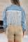 Deep Blue Fashion Casual Solid Tassel Patchwork Turndown Collar Long Sleeve Regular Denim Jacket