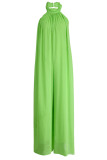 Green Elegant Solid Patchwork Backless Halter Straight Jumpsuits