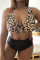 Leopard Print Fashion Sexy Print Leopard Basic V Neck Plus Size Swimwear (With Paddings)