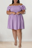 Light Purple Casual Sweet Solid Patchwork Fold Off the Shoulder A Line Plus Size Dresses