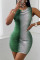 Green Casual Print Patchwork O Neck Pencil Skirt Dresses