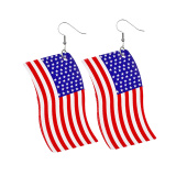 Red Blue American Flag Stars Print Patchwork Earrings for Independence Day