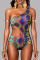 Red Fashion Sexy Print Hollowed Out Backless Swimwears (With Paddings)