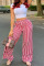 Red Casual Striped Print Patchwork High Waist Straight Full Print Bottoms