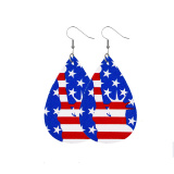 Blue Red American Flag Stars Print Patchwork Earrings for Independence Day