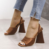 Coffee Fashion Casual Patchwork Solid Color Square Out Door Wedges Shoes
