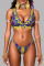 Red Yellow Fashion Sexy Print Patchwork Backless Swimwears (With Paddings)
