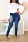 Medium Blue Fashion Casual Patchwork Print Basic High Waist Skinny Denim Jeans