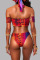 Red Fashion Sexy Print Patchwork Backless Swimwears (With Paddings)