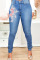 Deep Blue Fashion Casual Patchwork Print Basic High Waist Skinny Denim Jeans