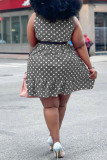 Grey Fashion Casual Plus Size Dot Print Patchwork O Neck Sleeveless Dress