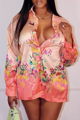 Pink Fashion Casual Basic Turndown Collar Tops