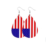 Blue American Flag Stars Print Patchwork Earrings for Independence Day