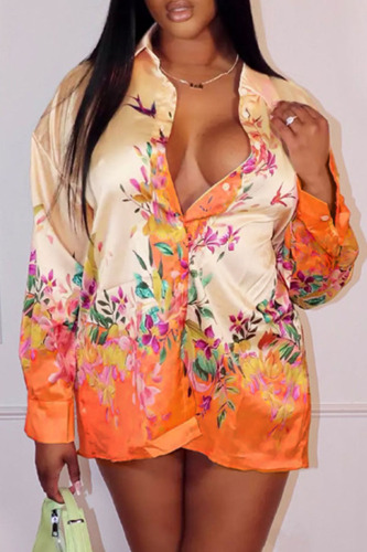 Orange Fashion Casual Basic Turndown Collar Tops