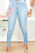 Light Blue Fashion Casual Patchwork Print Basic High Waist Skinny Denim Jeans