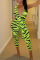 Green Yellow Sexy Print Patchwork V Neck Skinny Jumpsuits