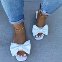 White Fashion Casual Patchwork Solid Color With Bow Square Comfortable Shoes