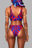 Red Yellow Fashion Sexy Print Patchwork Backless Swimwears (With Paddings)