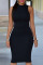 Black Fashion Casual Solid Hollowed Out Patchwork O Neck Sleeveless Dress