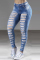 Dark Blue Fashion Casual Solid Ripped High Waist Skinny Denim Jeans