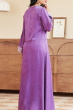 Purple Casual Solid Sequins Patchwork V Neck Straight Dresses